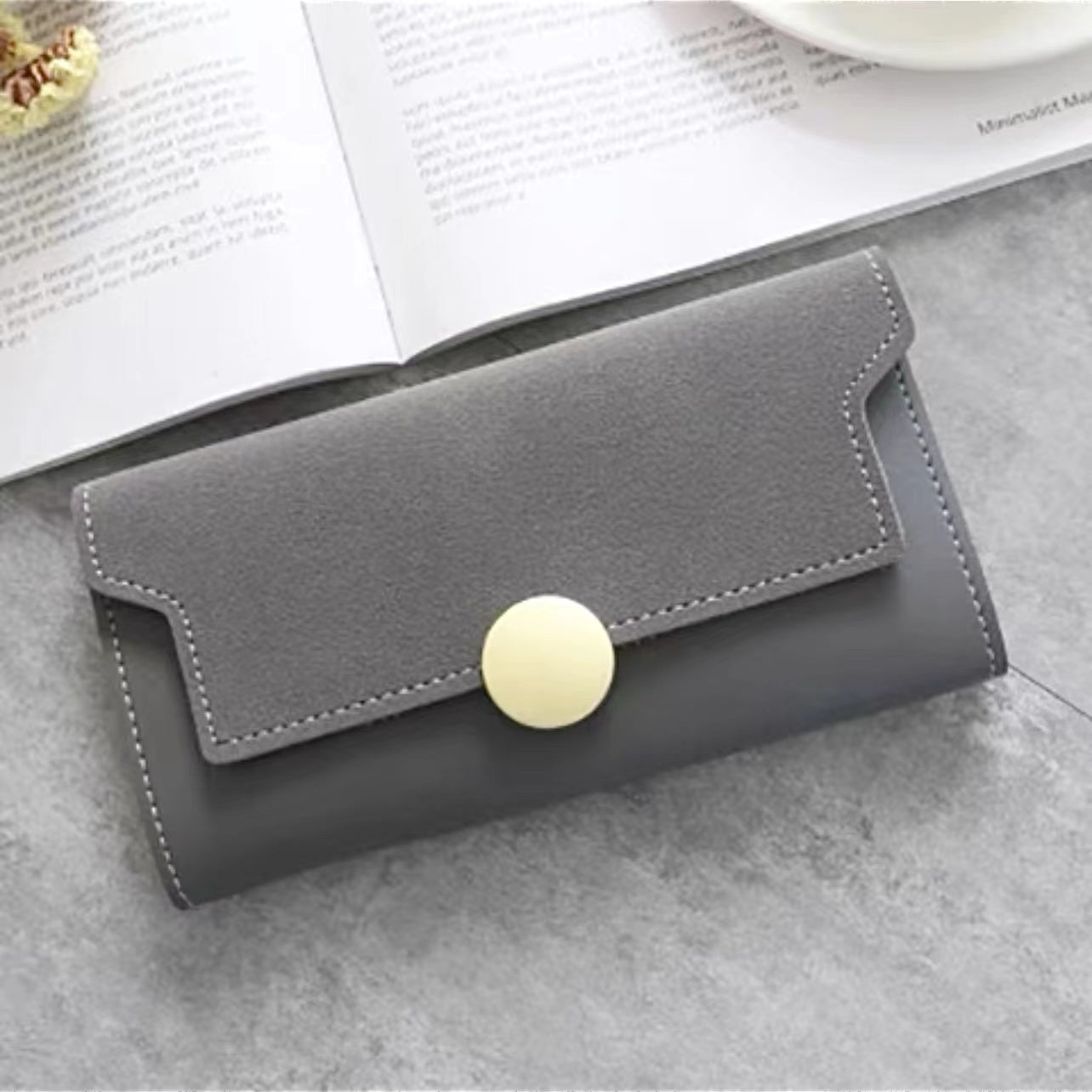 Long Wallet With Nubuck Leather Flap