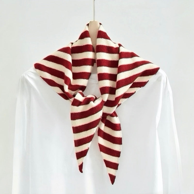 Striped Knit Triangle Scarf