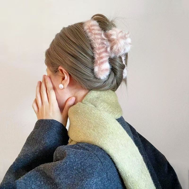 Fluffy Striped Hair Claw