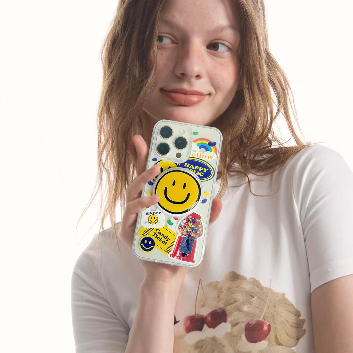 Happy Stickers Phone Case With Magnetic Stand
