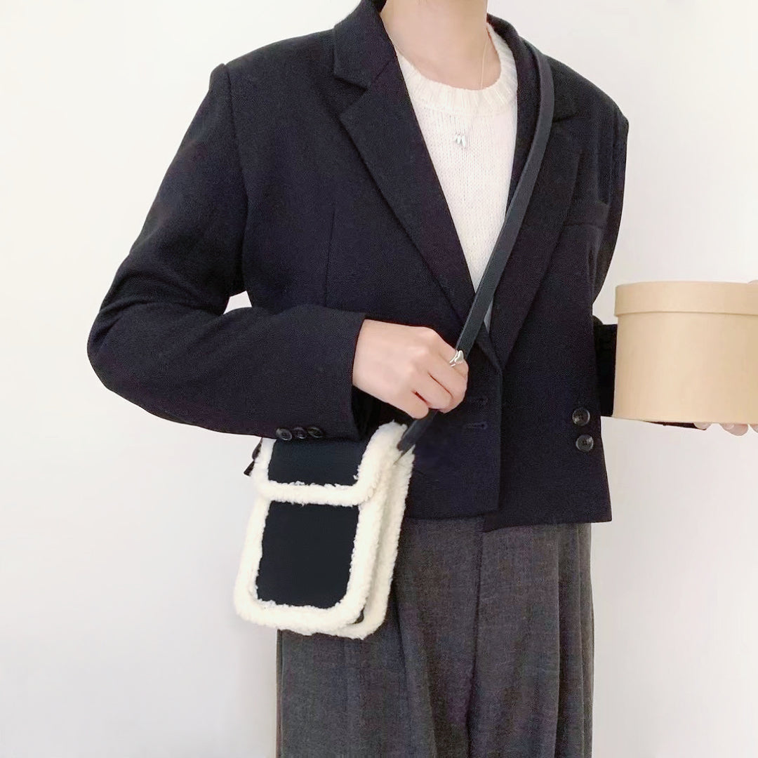 Suede Crossbody Bag With Plush Trim