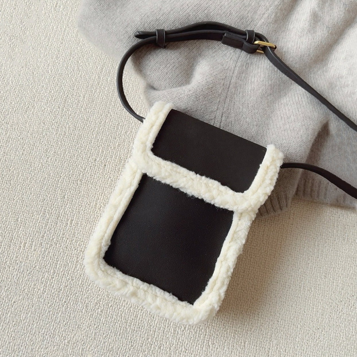 Suede Crossbody Bag With Plush Trim