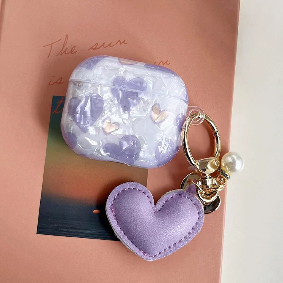 Folded view of Purple Heart Shaped AirPods Case Cover, easy to carry for commutes and errands.