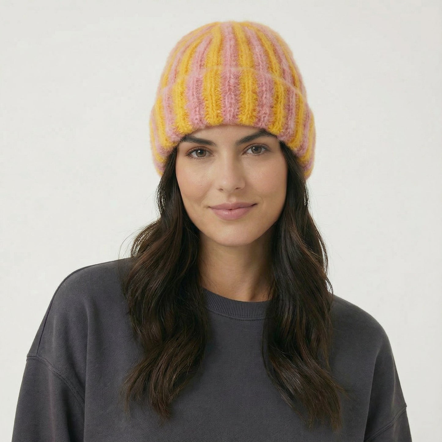 Striped Fluffy Knit Beanie