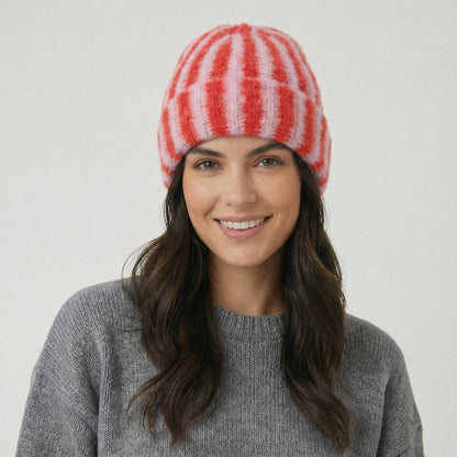 Striped Fluffy Knit Beanie