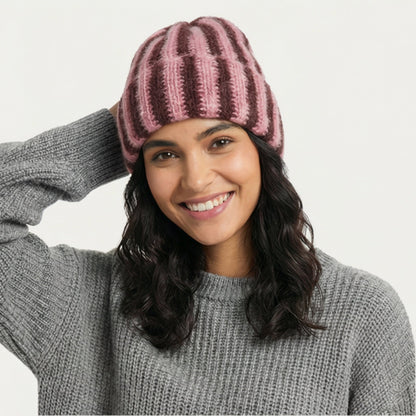 Striped Fluffy Knit Beanie