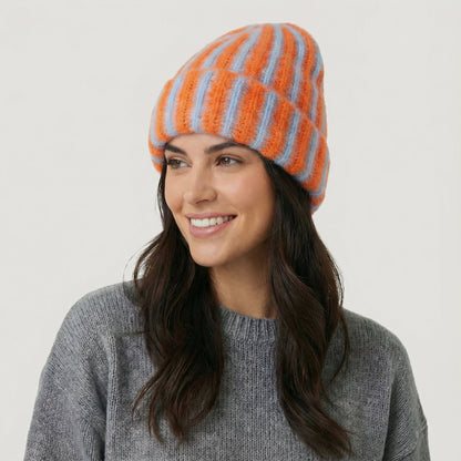 Striped Fluffy Knit Beanie