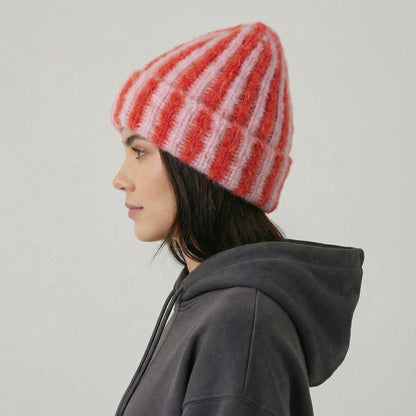 Striped Fluffy Knit Beanie