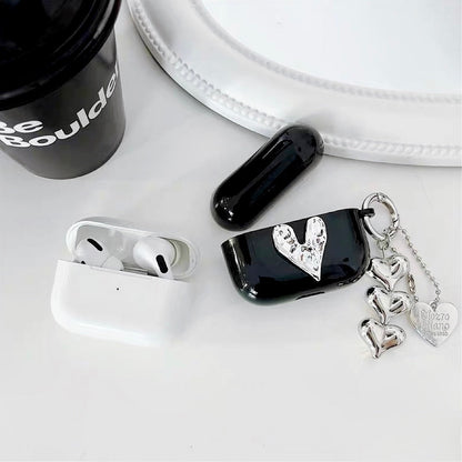 Black AirPods case cover With Silver Heart