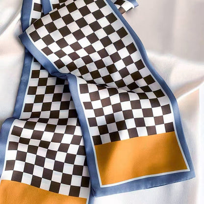 Checkerboard Satin Skinny Scarf