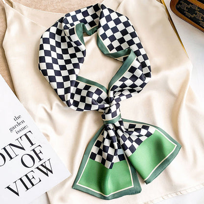 Checkerboard Satin Skinny Scarf