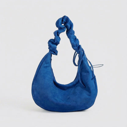 Ruched Strap Suede Hobo Bag
