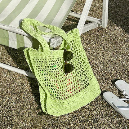 [Nuovo colore] Borsa tote in paglia all'uncinetto in verde fresco