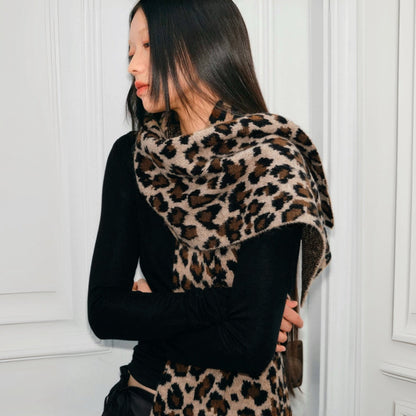 Leopard Print Knit Scarf