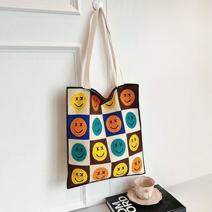 Smiley Plaid Knitted Bag