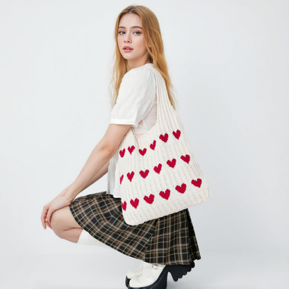 Heart Pattern Crochet Bag