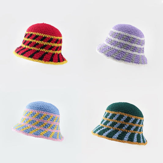 Cross Striped Knitted Bucket Hat