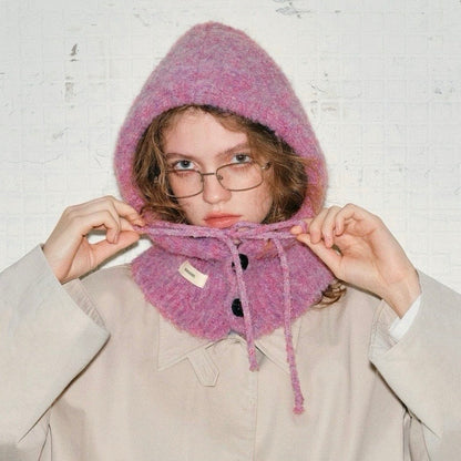 Drawstring Buttoned Balaclava Hat