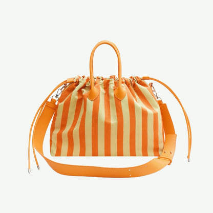 Striped Drawstring Bowling Bag