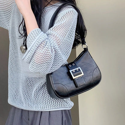 Leather Hobo Shoulder Bag with Buckle