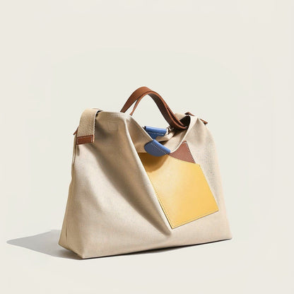 Color Block Canvas Tote Bag