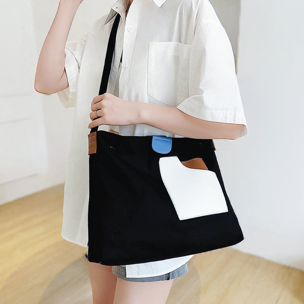 Color Block Canvas Tote Bag