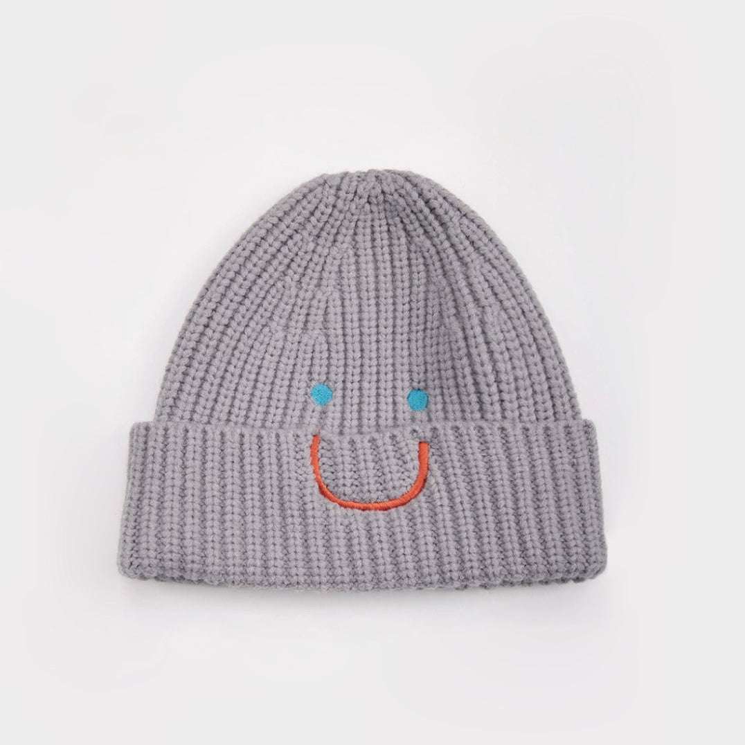 Smiley Ribbed Knit Beanie