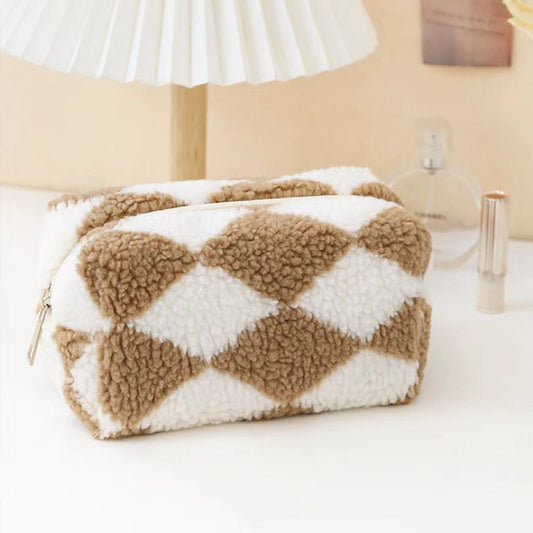 Sherpa Teddy Makeup Bag In Camel