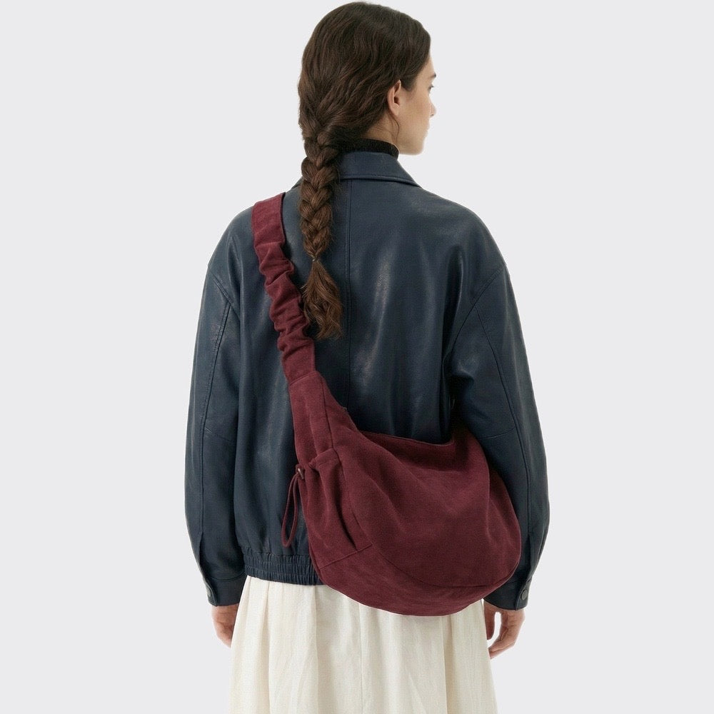 Ruched Strap Suede Hobo Bag