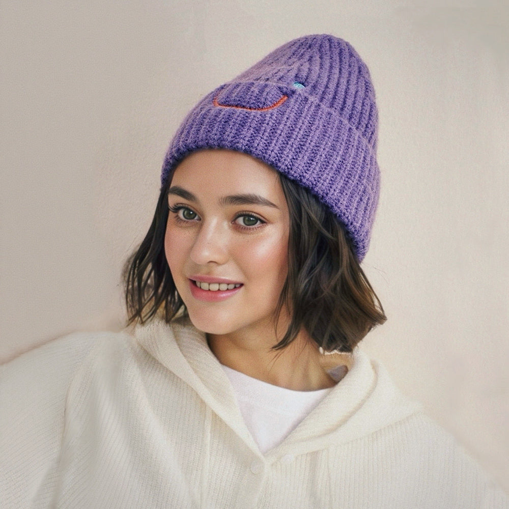 Smiley Ribbed Knit Beanie