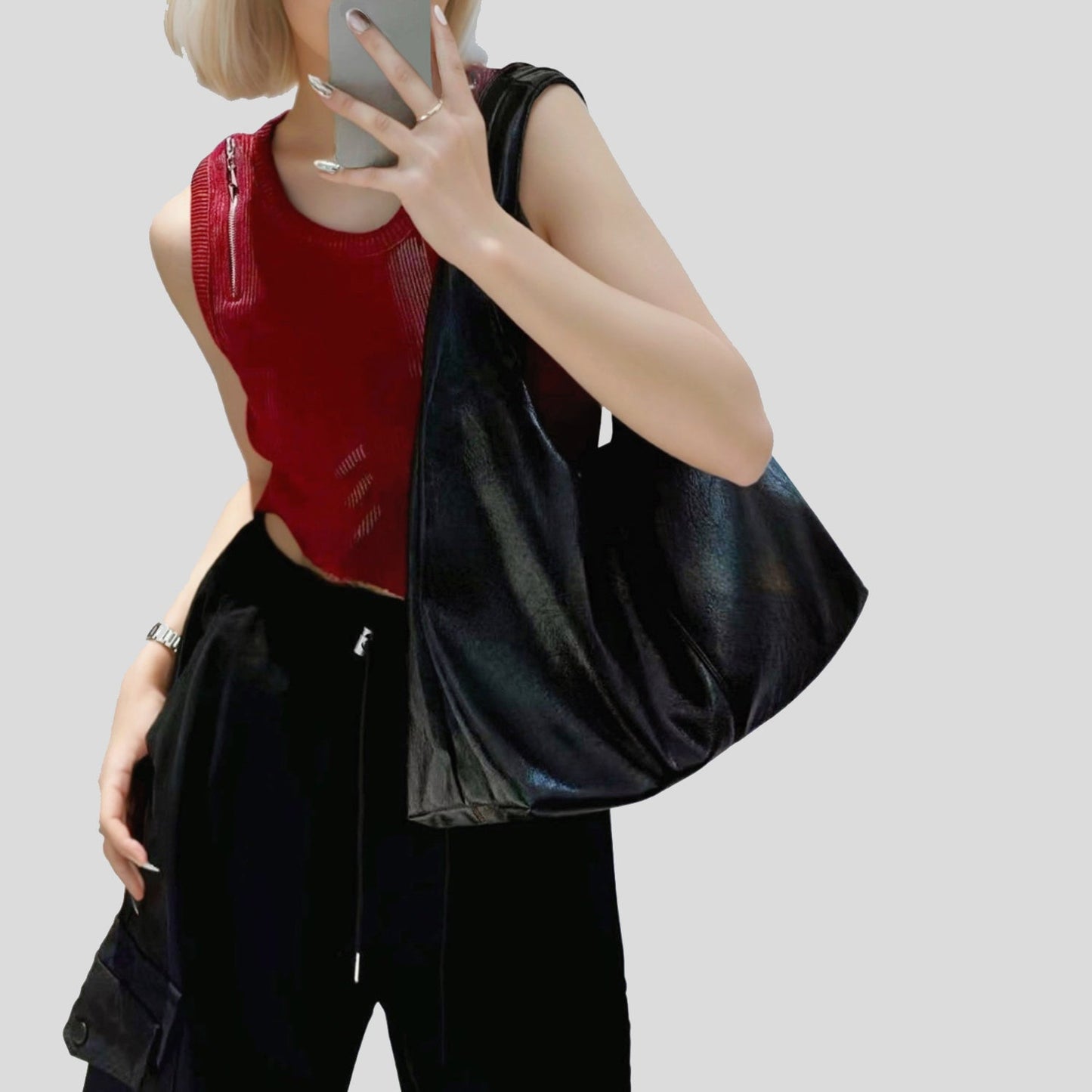 Waxed Leather Hobo Bag