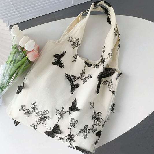 Butterfly Embroidered Canvas Bag