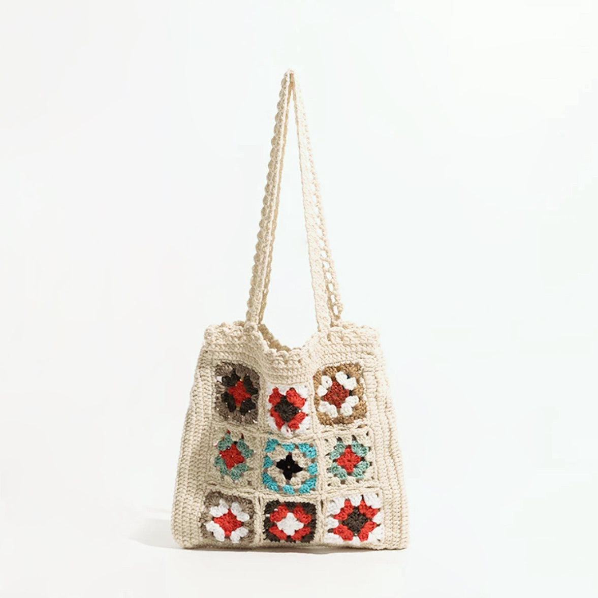 Handmade Crochet Flower Grid Shoulder Bag