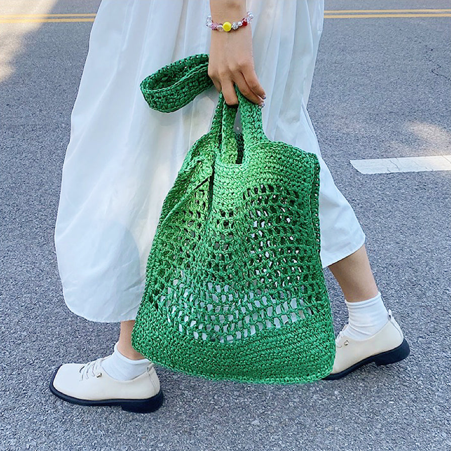 Crochet Straw Tote Bag