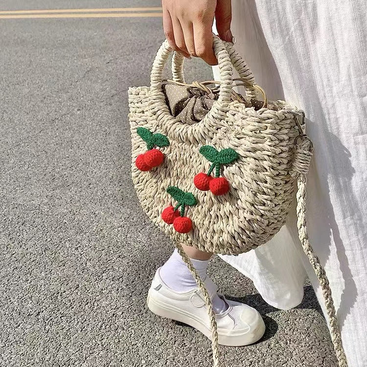 Cherry Rattan Straw Bag