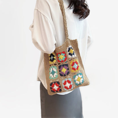 Handmade Crochet Flower Grid Shoulder Bag