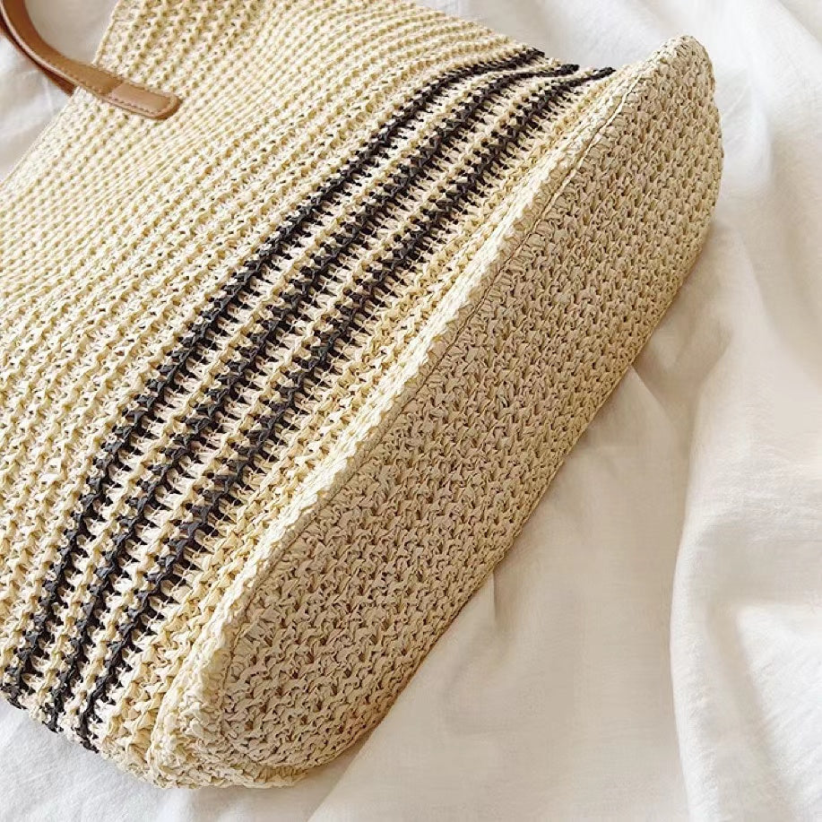 Woven Straw Tote Bag in Beige