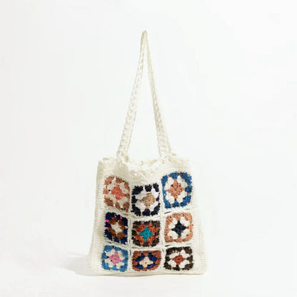 Handmade Crochet Flower Grid Shoulder Bag