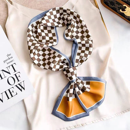 Checkerboard Satin Skinny Scarf