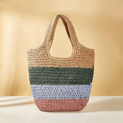 Stripe Rattan Straw Bag