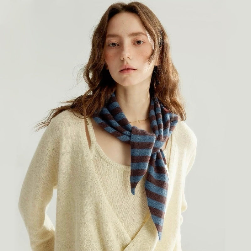 Striped Knit Triangle Scarf