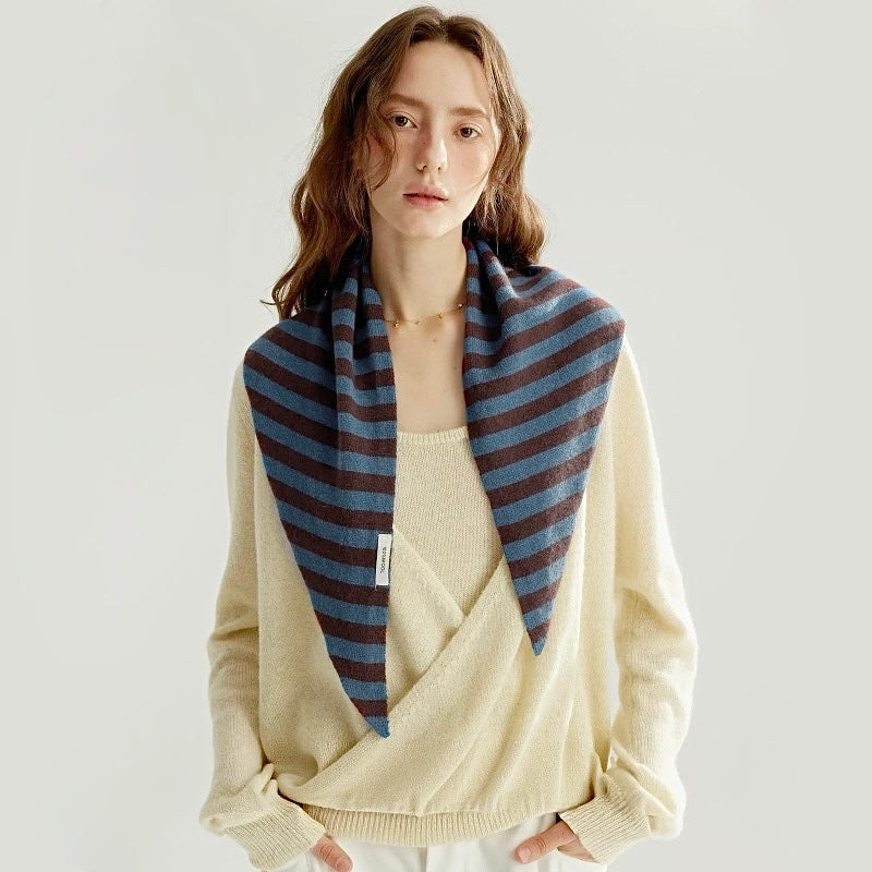 Striped Knit Triangle Scarf