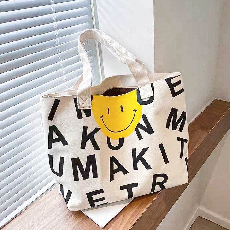 Smile Face Canvas Tote Bag