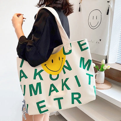 Smile Face Canvas Tote Bag