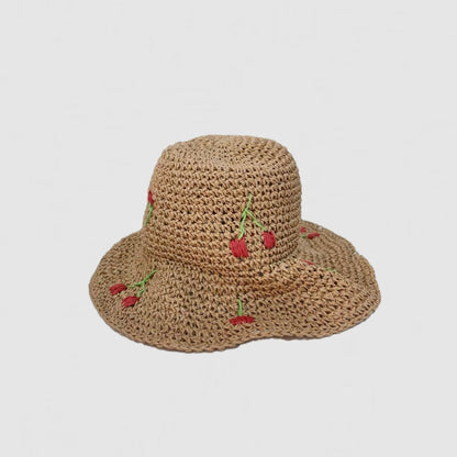 cherry foldable straw hat