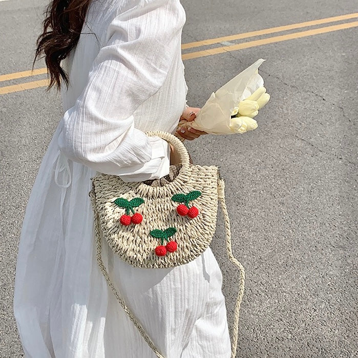 Cherry Rattan Straw Bag