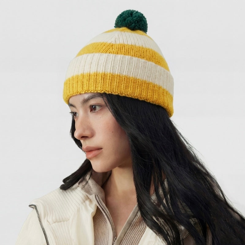 Stripe Knitted Pompom Beanie