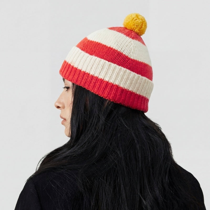 Stripe Knitted Pompom Beanie