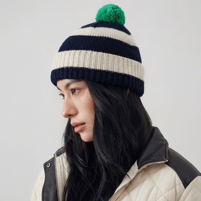 Stripe Knitted Pompom Beanie