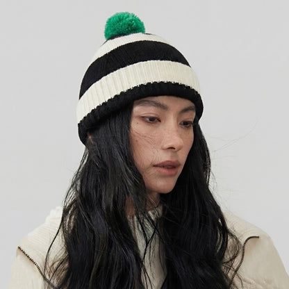 Stripe Knitted Pompom Beanie